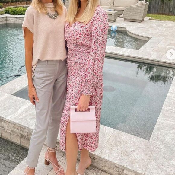 AFRM Hazel Floral Long Sleeve Smocked Midi Dress In Baby Pink Ditsy Size M - Picture 4 of 4